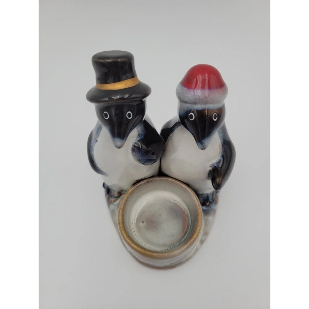 Christmas Penguins Couple Tealight candle Holder Top Hat Santa‎ Hat